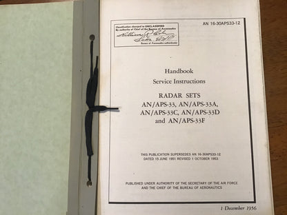 1956 AN/APS-33 Radar Service Manual AN 16-30APS33-12 USAF Navy Technical Handbook Original