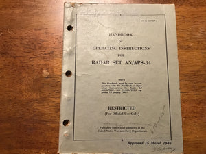 1946 AN/APS-34 Radar Operating Instructions Manual AN 16-30APS34-2 WWII USAAF Navy Original