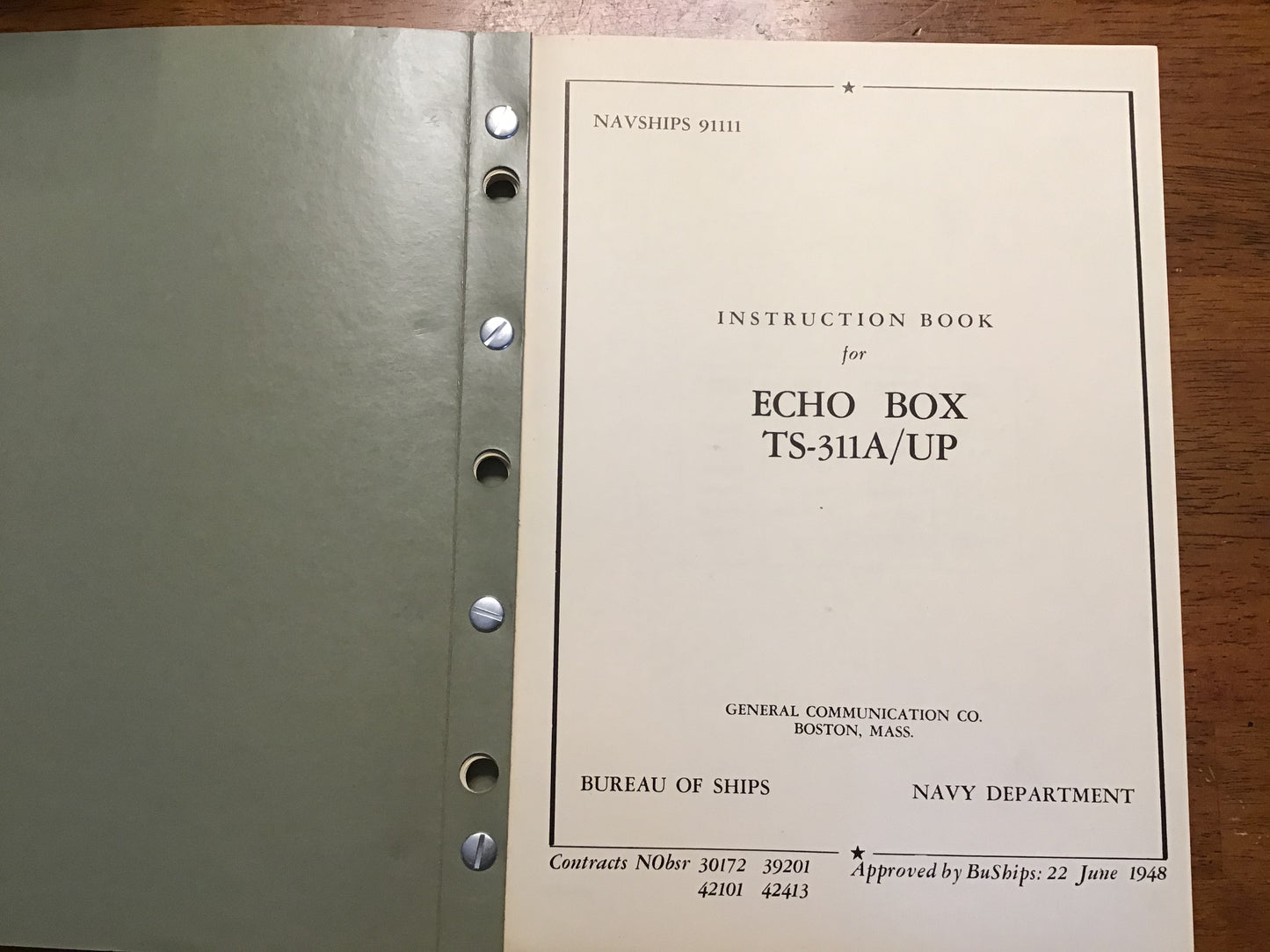 1948 US Navy Echo Box TS-311A/UP NAVSHIPS 91111 Instruction Manual + 1953 T-1 Update