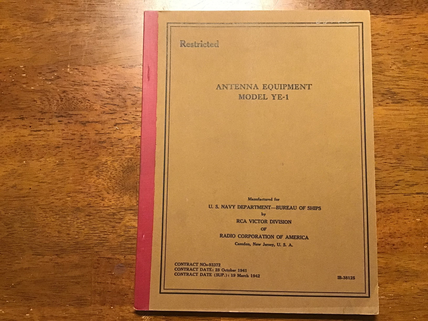 WWII US Navy RCA Model YE-1 Antenna Equipment Manual Restricted 1942 Original