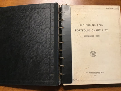 1951 US Navy Hydrographic Office Portfolio Chart List H.O. Pub No. 1-PCL Restricted Binder