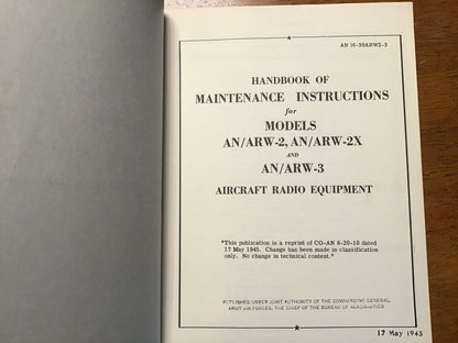 1945 AN/ARW-2 AN/ARW-2X AN/ARW-3 Aircraft Radio Equipment Maintenance Manual USAAF Navy