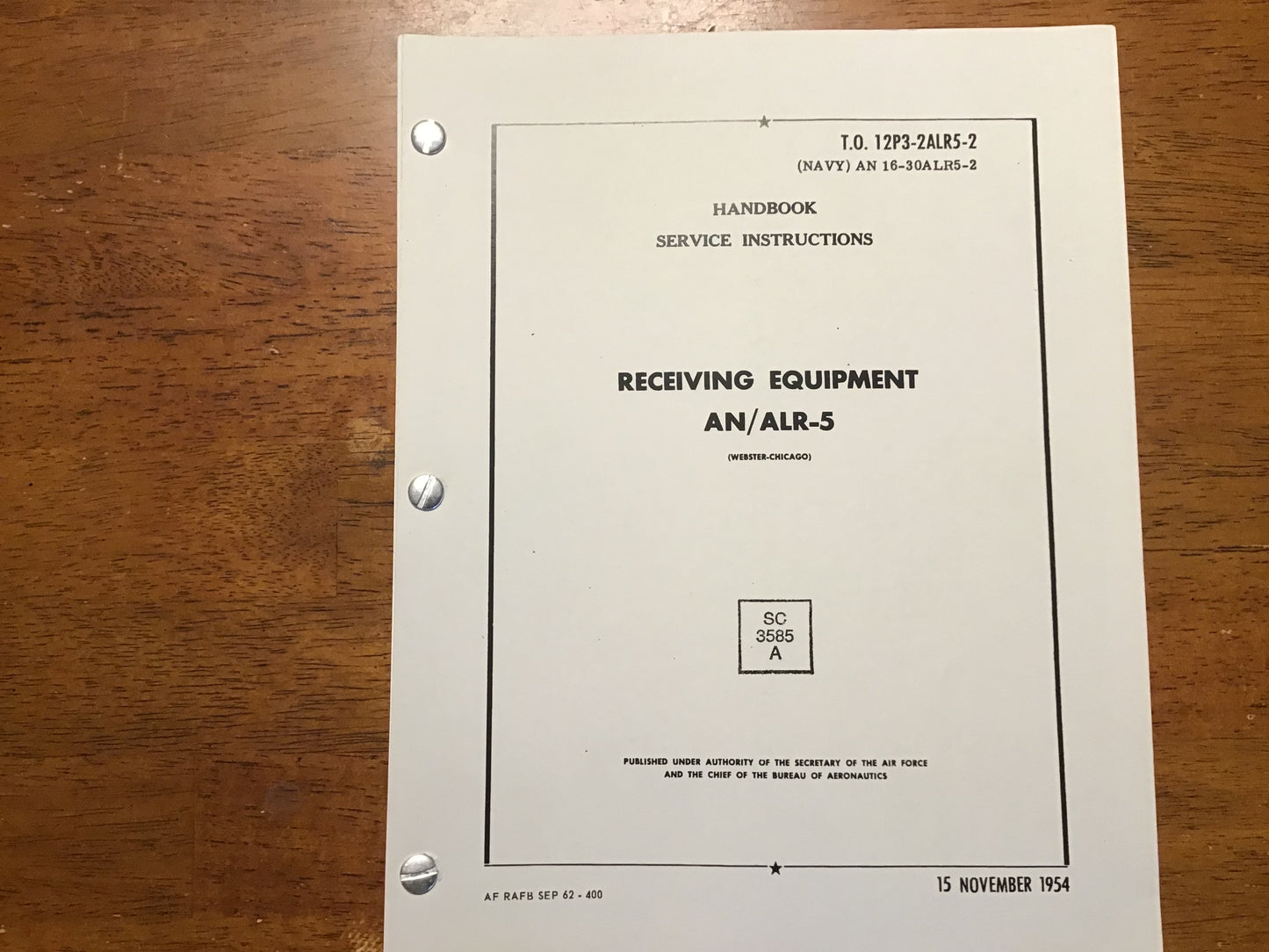 1954 AN/ALR-5 Receiving Equipment Service Manual T.O. 12P3-2ALR5-2 USAF US Navy