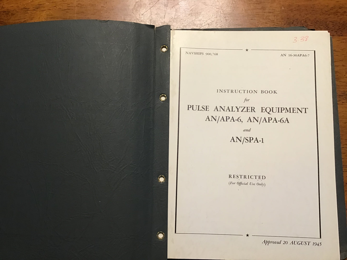 1945 AN/APA-6 AN/APA-6A AN/SPA-1 Pulse Analyzer Equipment Manual NAVSHIPS 900-768