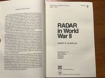 Radar in World War II Vol. 8 Henry E. Guerlac AIP Tomash Publishers HC Physics History
