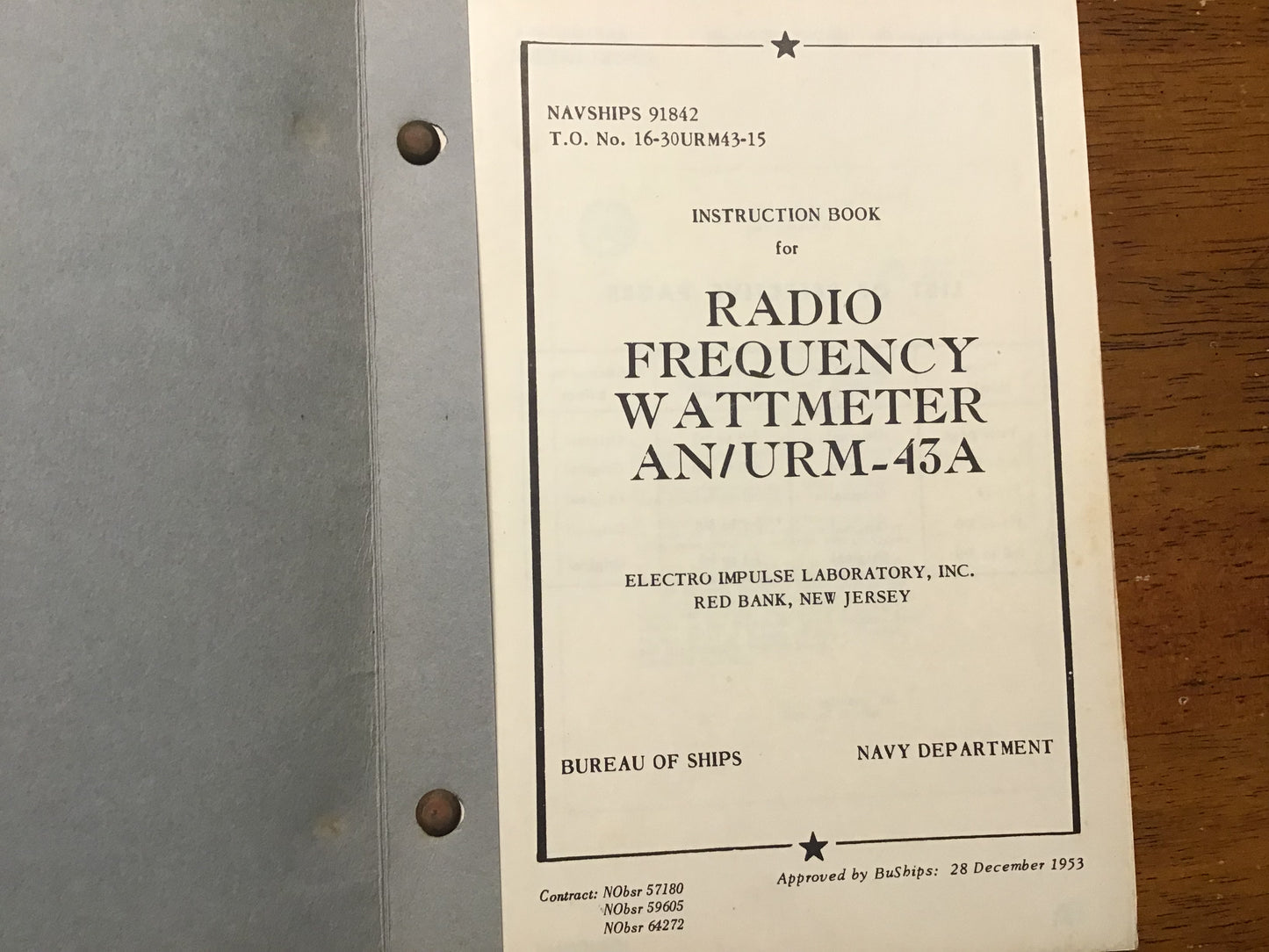 Vintage US Navy AN/URM-43A Radio Frequency Wattmeter Instruction Book NAVSHIPS 91842 PM-10 Manual