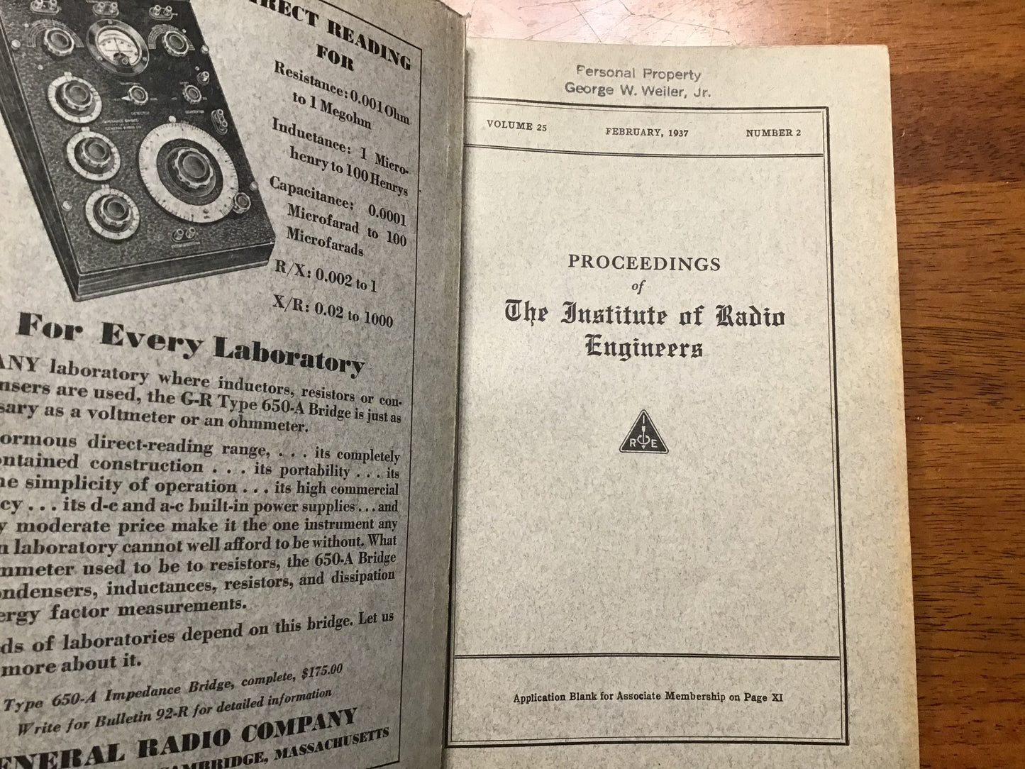 1937 Proceedings of the Institute of Radio Engineers IRE Bound Volume 25 Jan–Dec Radio Engineering