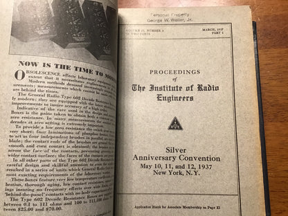 1937 Proceedings of the Institute of Radio Engineers IRE Bound Volume 25 Jan–Dec Radio Engineering