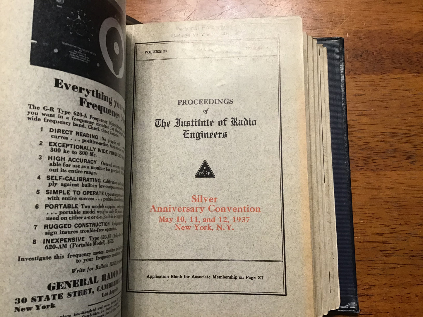 1937 Proceedings of the Institute of Radio Engineers IRE Bound Volume 25 Jan–Dec Radio Engineering