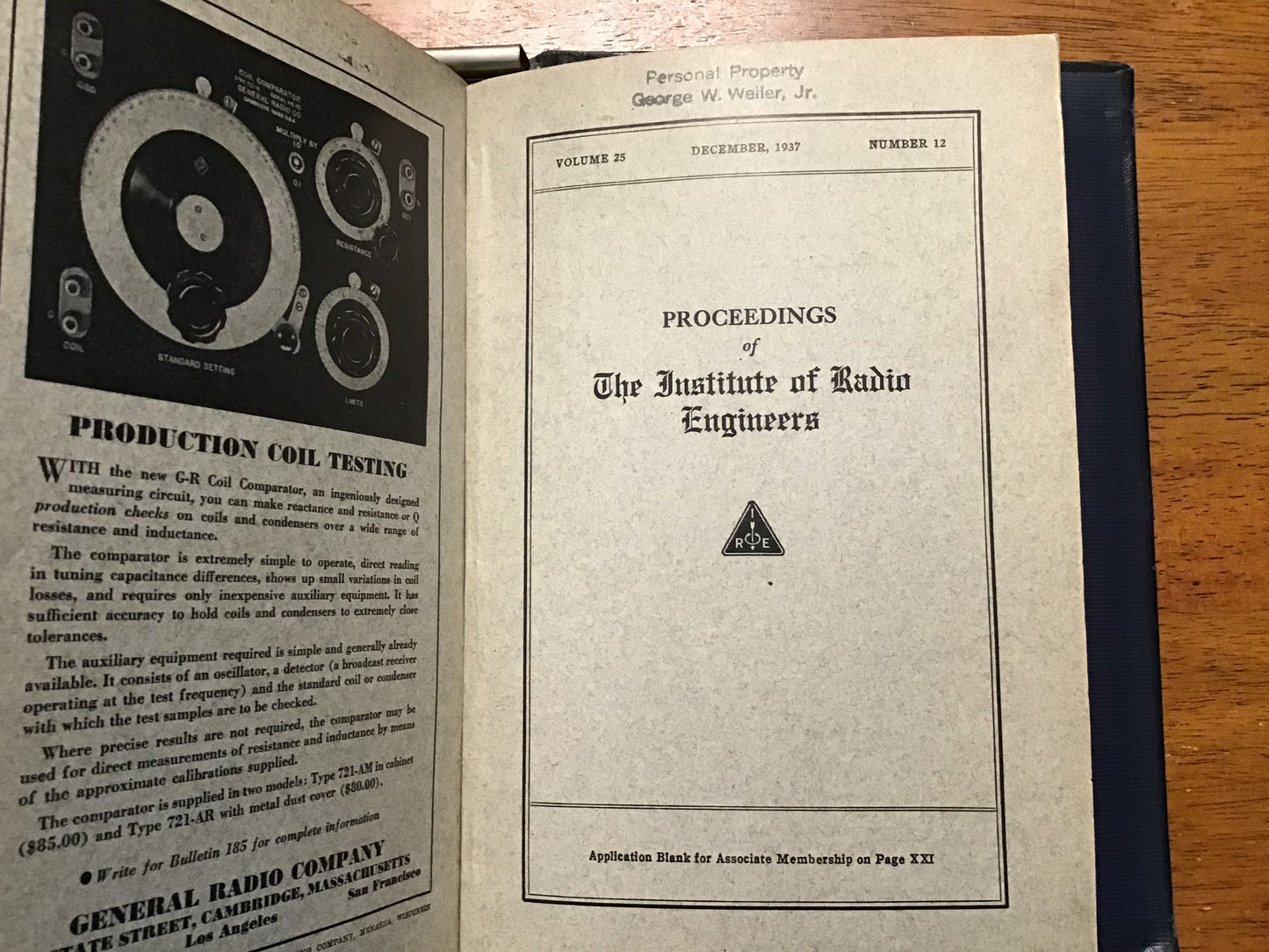 1937 Proceedings of the Institute of Radio Engineers IRE Bound Volume 25 Jan–Dec Radio Engineering