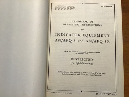 WWII USAAF AN/APQ-5 Radar Indicator Equipment Manual Binder AAF Publications Confidential