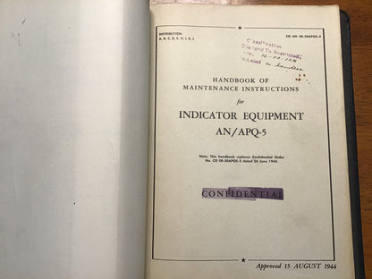 WWII USAAF AN/APQ-5 Radar Indicator Equipment Manual Binder AAF Publications Confidential