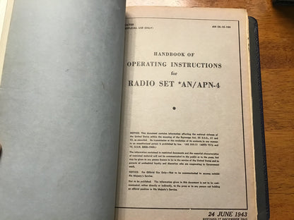 WWII USAAF AN/APN-4 Radio Set Manual Binder AAF Publications Confidential Restricted 1943-45