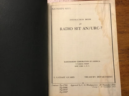 1951 US Coast Guard Radio Set AN/URC-7 Instruction Book NAVSHIPS 91921 Radiomarine Manual
