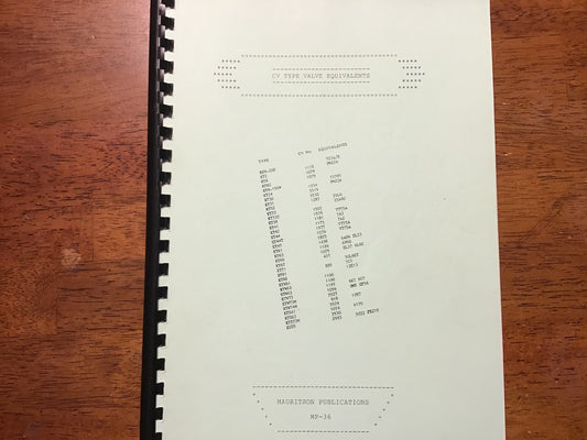 Mauritron MP-36 CV Type Valve Equivalents Vacuum Tube Cross Reference Manual Vintage