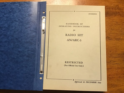 WWII AN/ARC-3 Radio Set Manual Binder Operating & Maintenance Instructions 1944-45 Restricted
