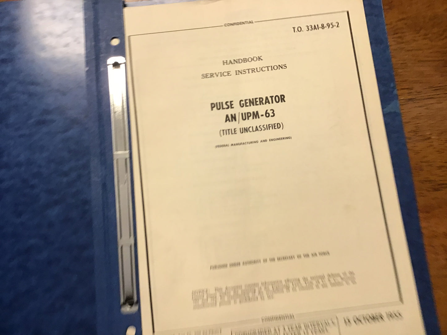 USAF AN/UPM-63 Pulse Generator Manual Set T.O. 33A1-8-95-2 & 95-4 1955 Binder
