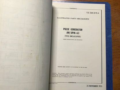 USAF AN/UPM-63 Pulse Generator Manual Set T.O. 33A1-8-95-2 & 95-4 1955 Binder