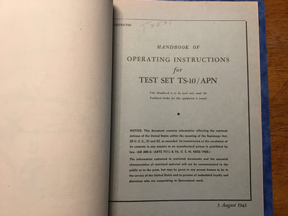 WWII TS-10/APN Test Set Manual Collection AN16-35TS10-3 AN08-10-215 T.O.16-55-185 Binder
