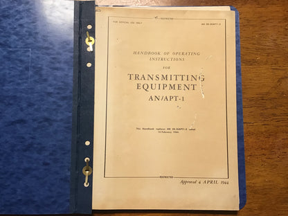WWII AN/APT-1 Transmitting Equipment Manual Set 1944-45 T.O. 08-55-28 Army Air Forces