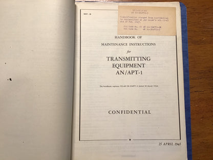 WWII AN/APT-1 Transmitting Equipment Manual Set 1944-45 T.O. 08-55-28 Army Air Forces