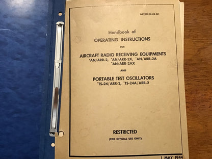 WWII AN/ARR-2 Aircraft Radio Receiving Equipment Manual Set NAVAER 1943-45 Binder