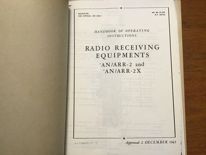 WWII AN/ARR-2 Aircraft Radio Receiving Equipment Manual Set NAVAER 1943-45 Binder