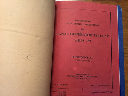 WWII U.S. Navy TS-35/AP & TS-35A/AP Signal Generator Manual Set SHIPS 284 & 339 Binder