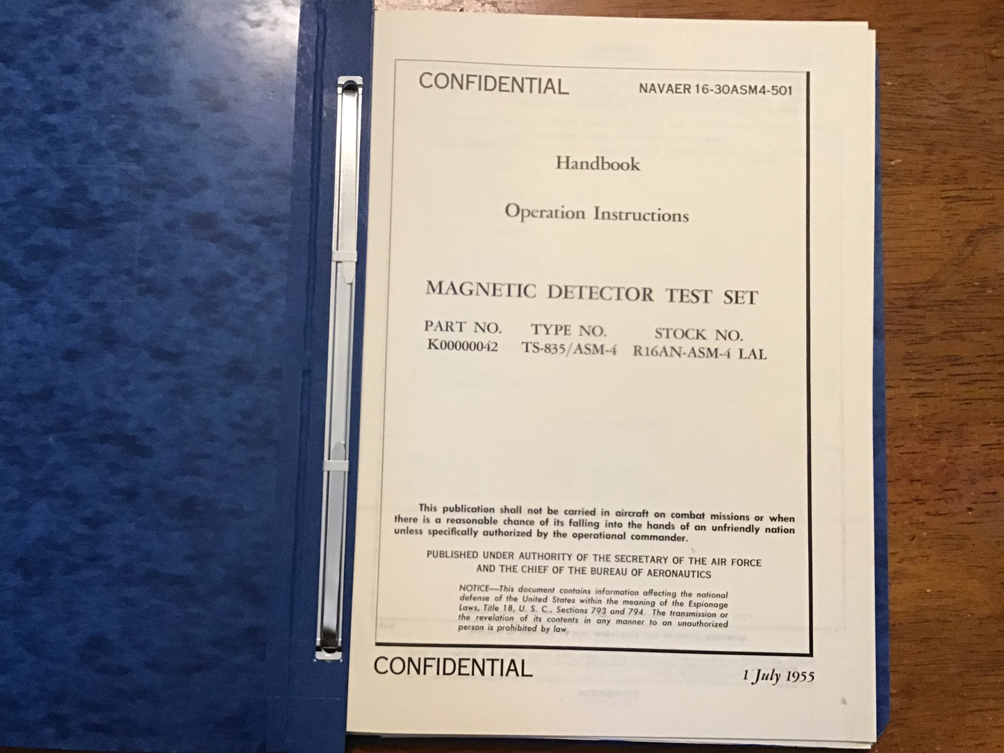 1955 U.S. Navy TS-835/ASM-4 Magnetic Detector Test Set Manual Binder NAVAER 16-30ASM4 Complete Set