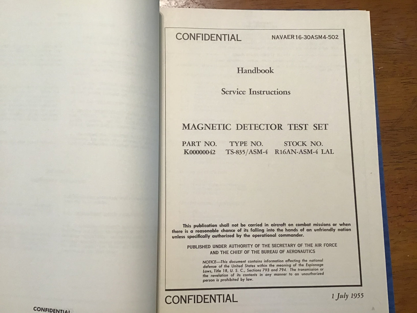 1955 U.S. Navy TS-835/ASM-4 Magnetic Detector Test Set Manual Binder NAVAER 16-30ASM4 Complete Set