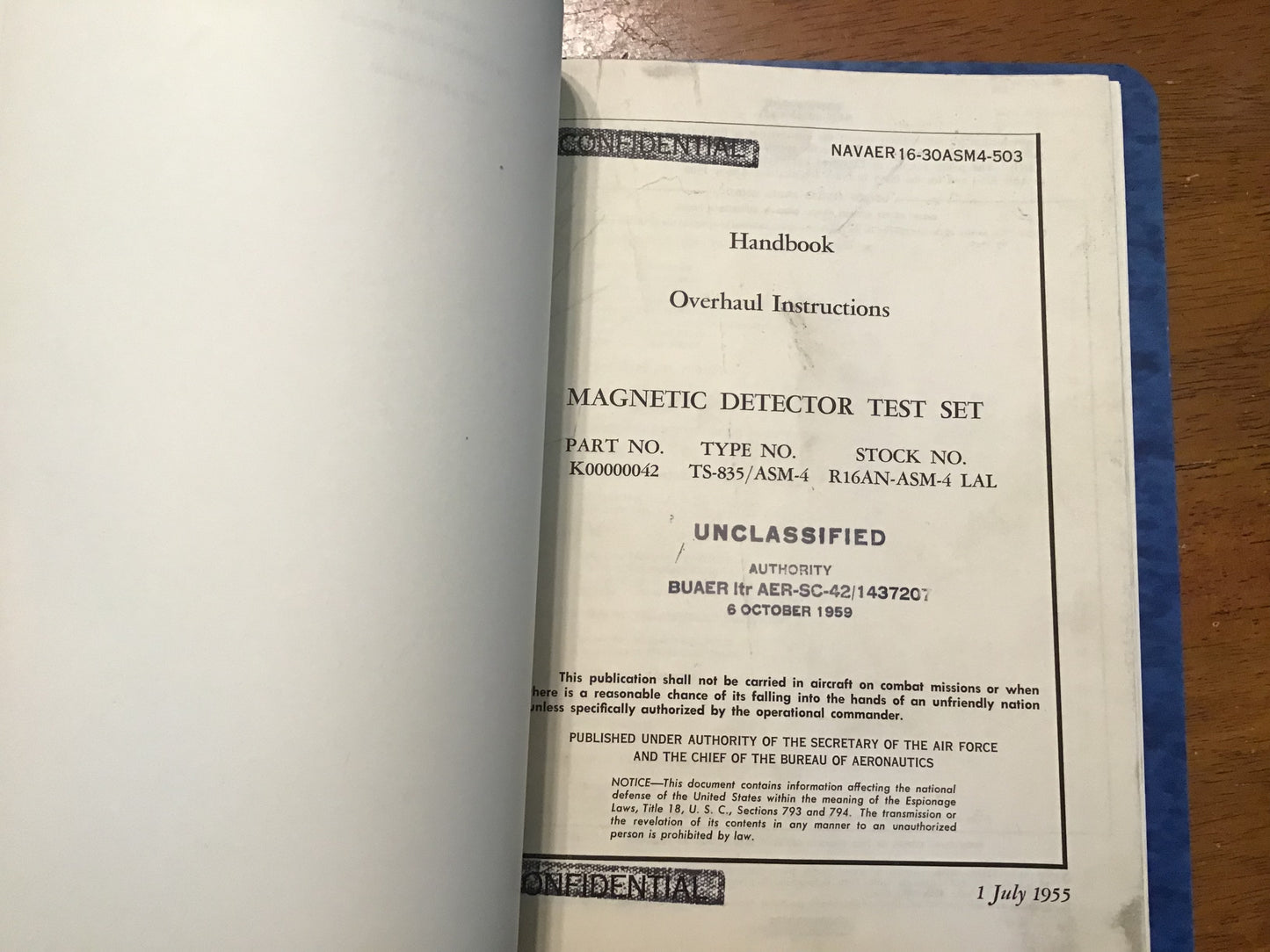 1955 U.S. Navy TS-835/ASM-4 Magnetic Detector Test Set Manual Binder NAVAER 16-30ASM4 Complete Set