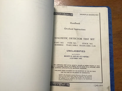 1955 U.S. Navy TS-835/ASM-4 Magnetic Detector Test Set Manual Binder NAVAER 16-30ASM4 Complete Set