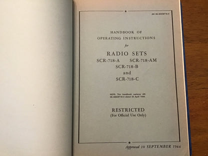 WWII U.S. Army SCR-718 Radio Set Manual Binder AN-08-40SCR718-2 w/ Service & Parts 1944-1954