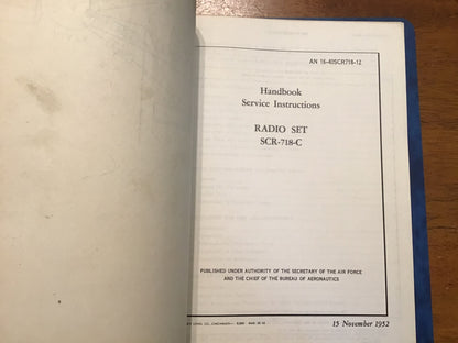 WWII U.S. Army SCR-718 Radio Set Manual Binder AN-08-40SCR718-2 w/ Service & Parts 1944-1954