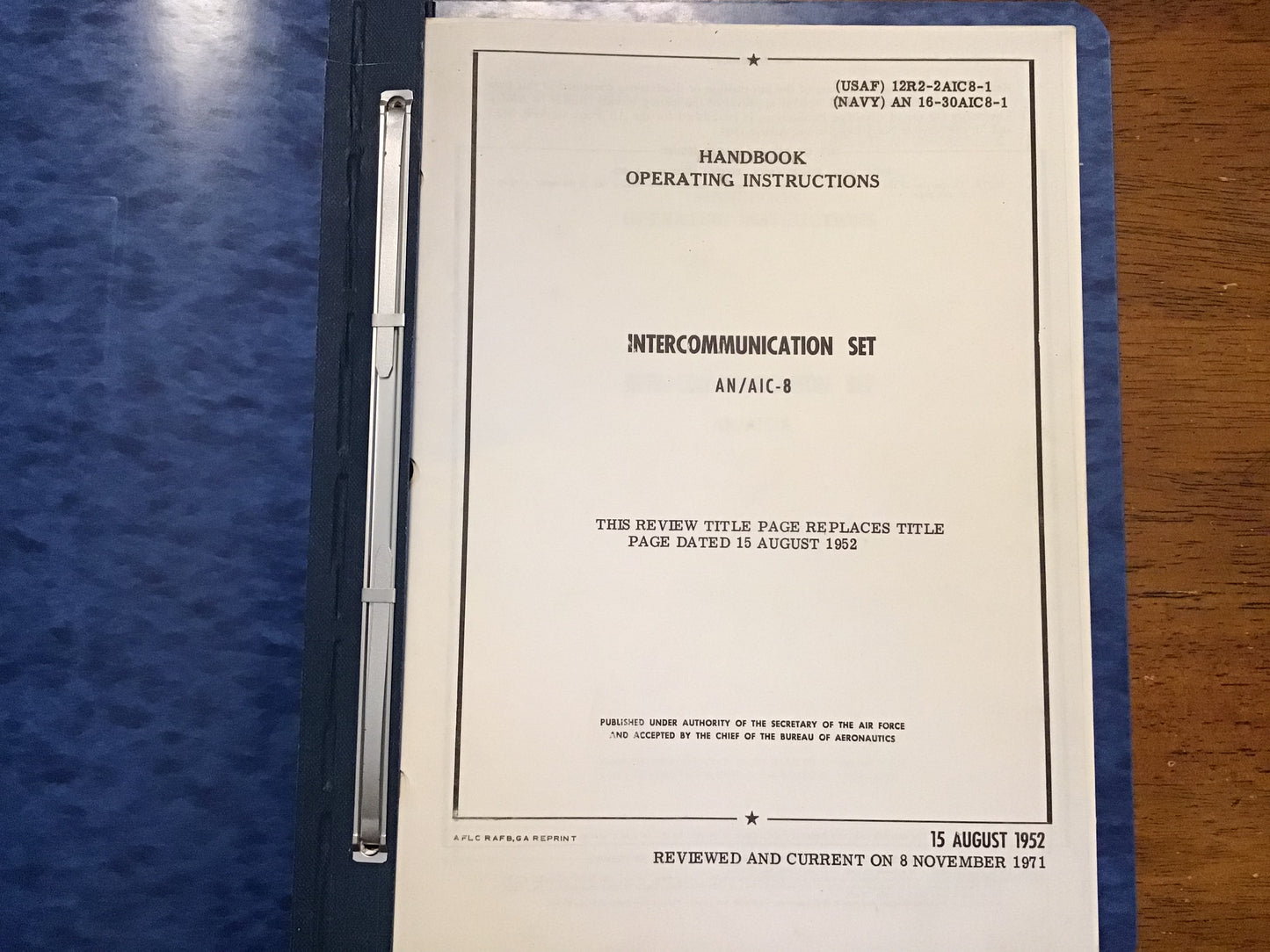 AN/AIC-8 Aircraft Intercommunication Set Manual Binder USAF Navy T.O. 12R2-2AIC8 WWII/Korean War
