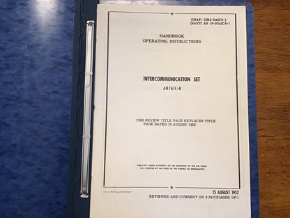 AN/AIC-8 Aircraft Intercommunication Set Manual Binder USAF Navy T.O. 12R2-2AIC8 WWII/Korean War