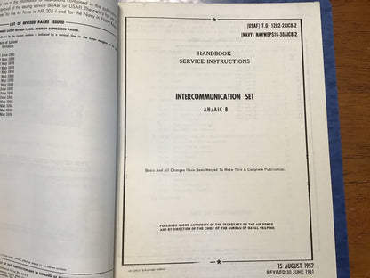 AN/AIC-8 Aircraft Intercommunication Set Manual Binder USAF Navy T.O. 12R2-2AIC8 WWII/Korean War