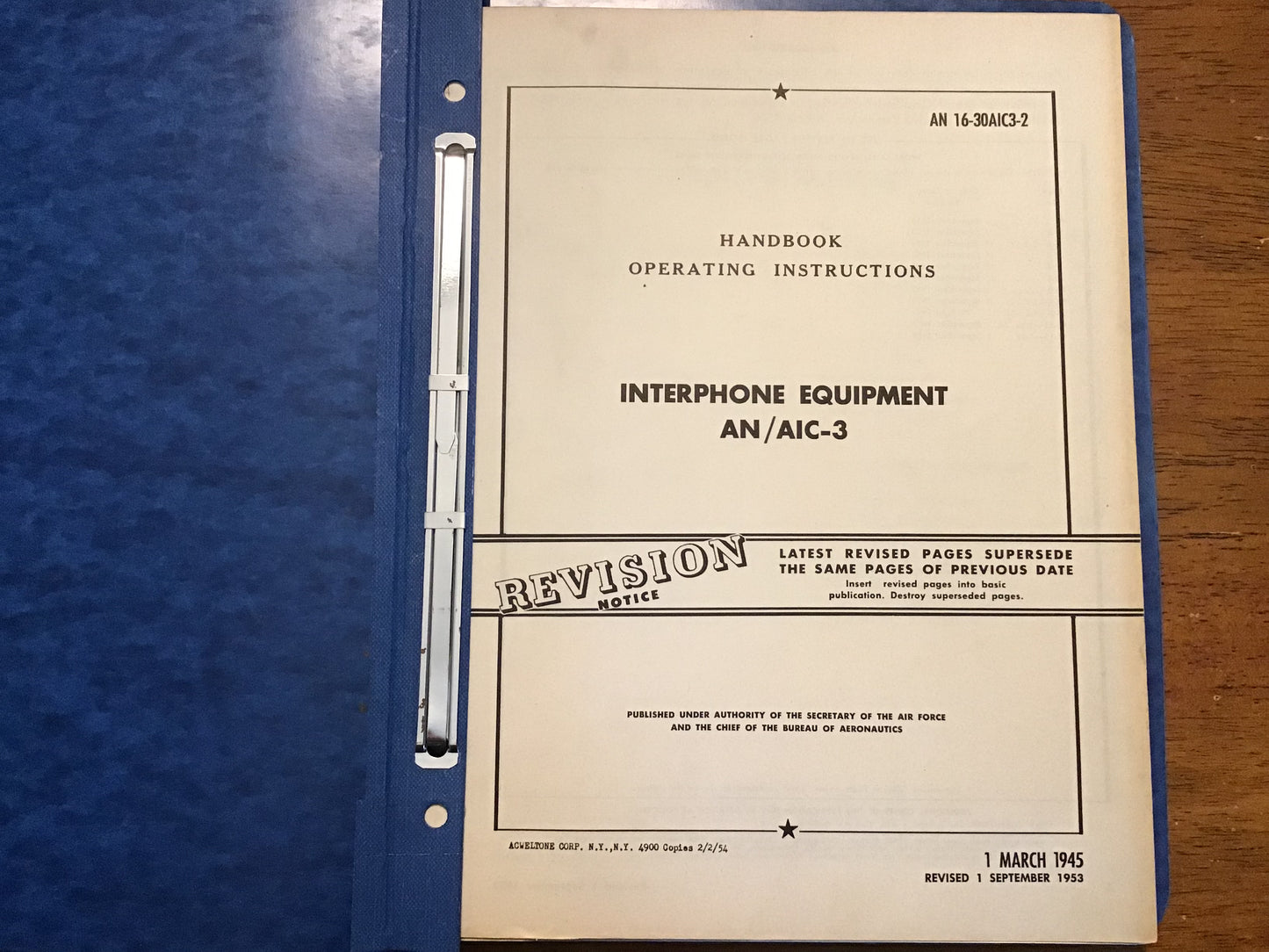 WWII AN/AIC-3 AN/AIC-10 Interphone Equipment Technical Manual Binder USAAF US Navy 1945
