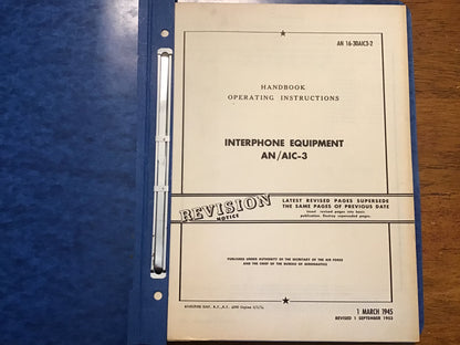 WWII AN/AIC-3 AN/AIC-10 Interphone Equipment Technical Manual Binder USAAF US Navy 1945