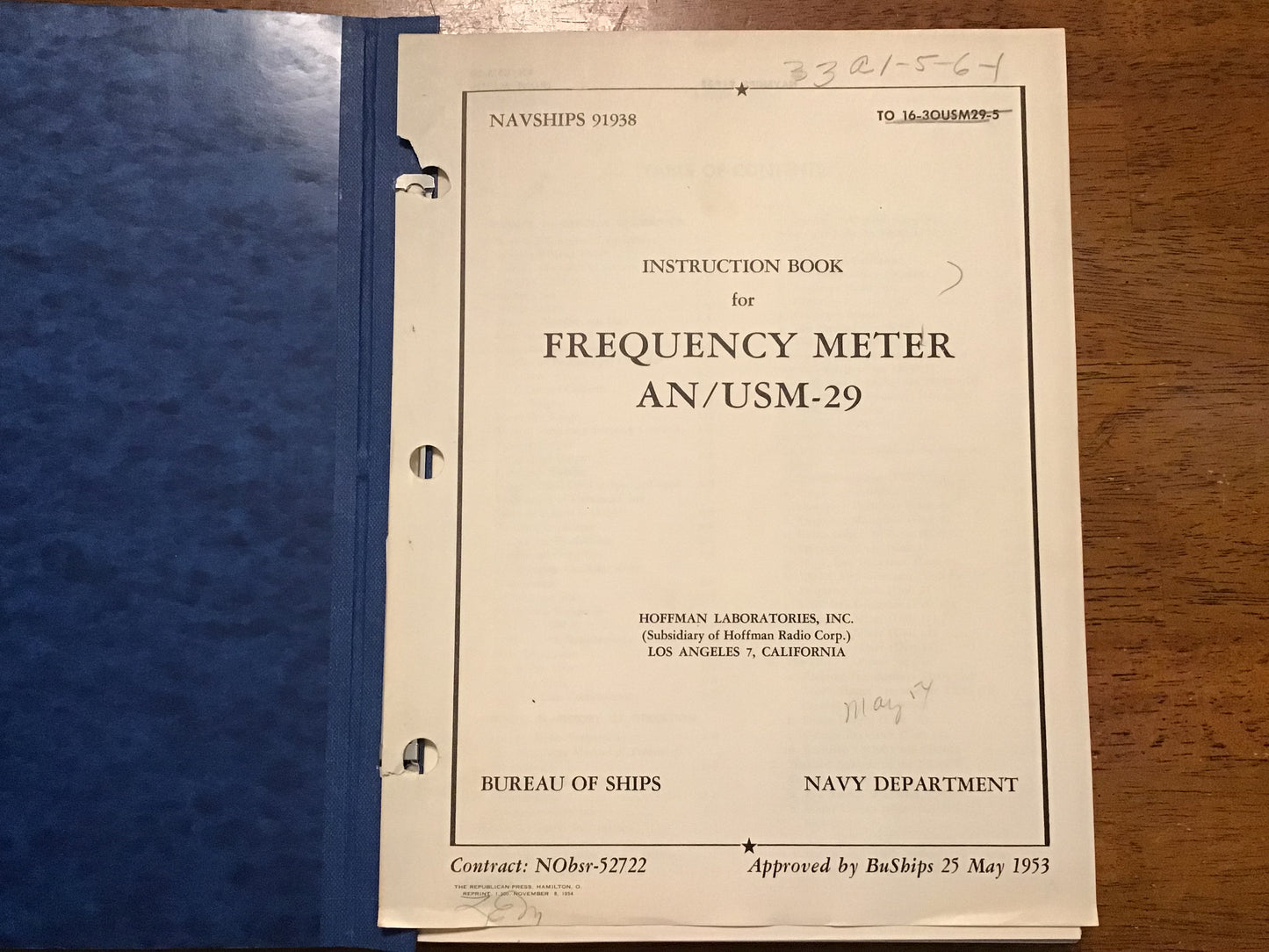 Vintage US Navy AN/USM-29 Frequency Meter NAVSHIPS 91938 Technical Manual 1953 WWII Era