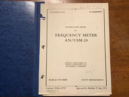 Vintage US Navy AN/USM-29 Frequency Meter NAVSHIPS 91938 Technical Manual 1953 WWII Era