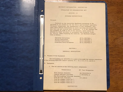 Vintage AN/GPM-14 Boresighting Set Technical Manual Binder USAF US Navy 1954 Radar