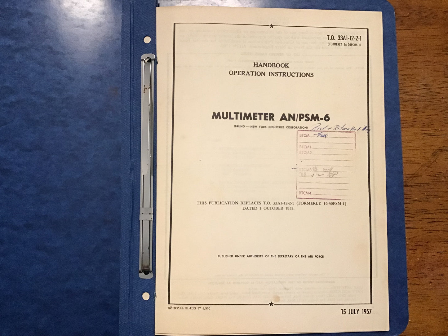 Vintage AN/PSM-6 Military Multimeter Technical Manual Binder USAF Test Equipment 1957