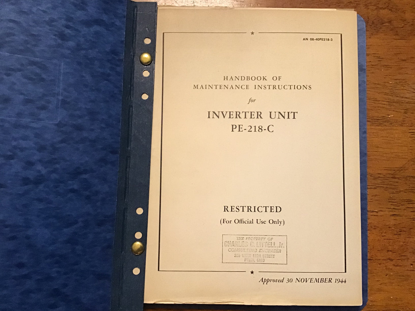 WWII PE-218 Inverter Unit Technical Manual Binder Set PE-218B C D E AN 08-40PE218