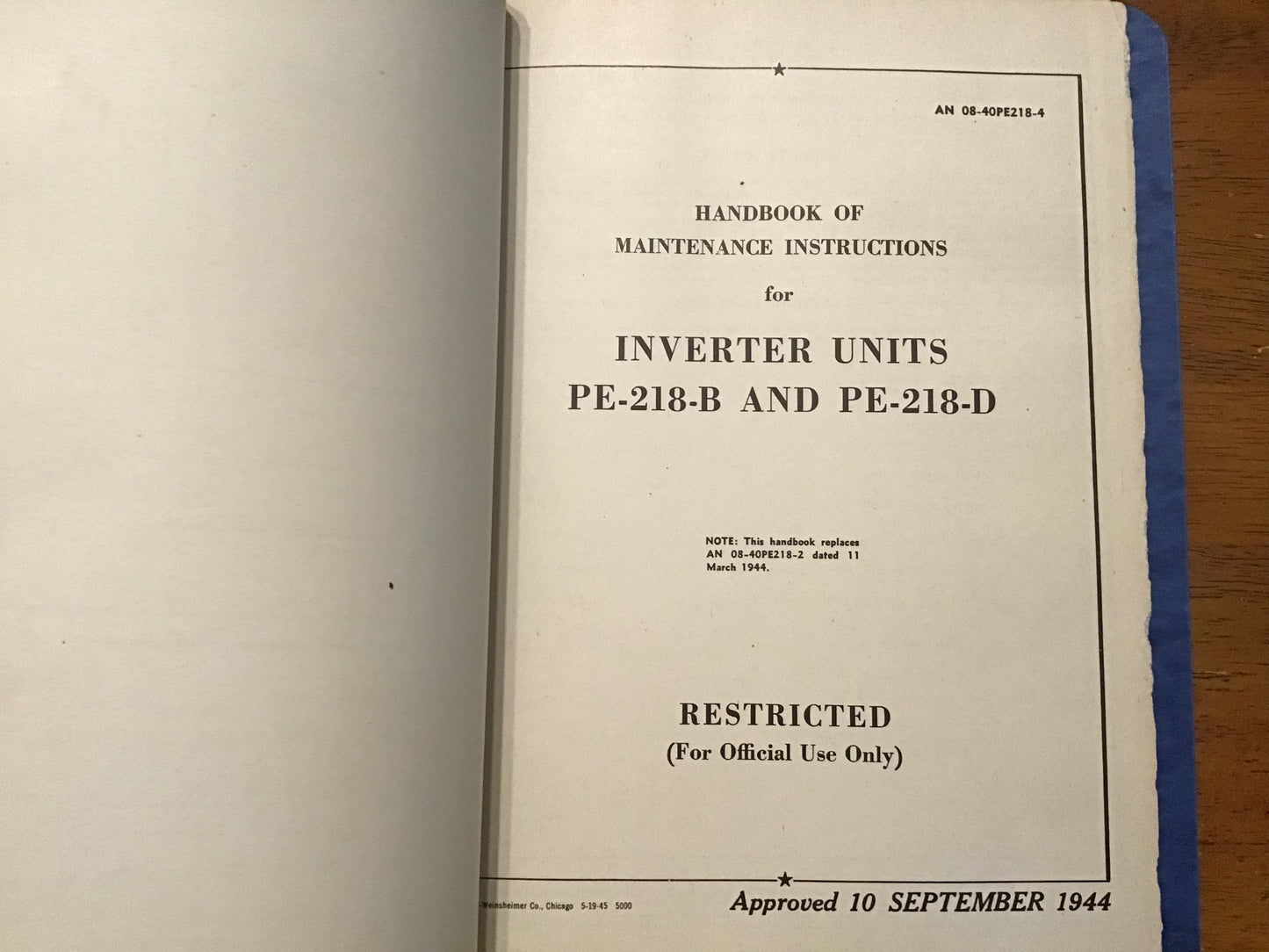 WWII PE-218 Inverter Unit Technical Manual Binder Set PE-218B C D E AN 08-40PE218