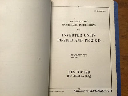 WWII PE-218 Inverter Unit Technical Manual Binder Set PE-218B C D E AN 08-40PE218