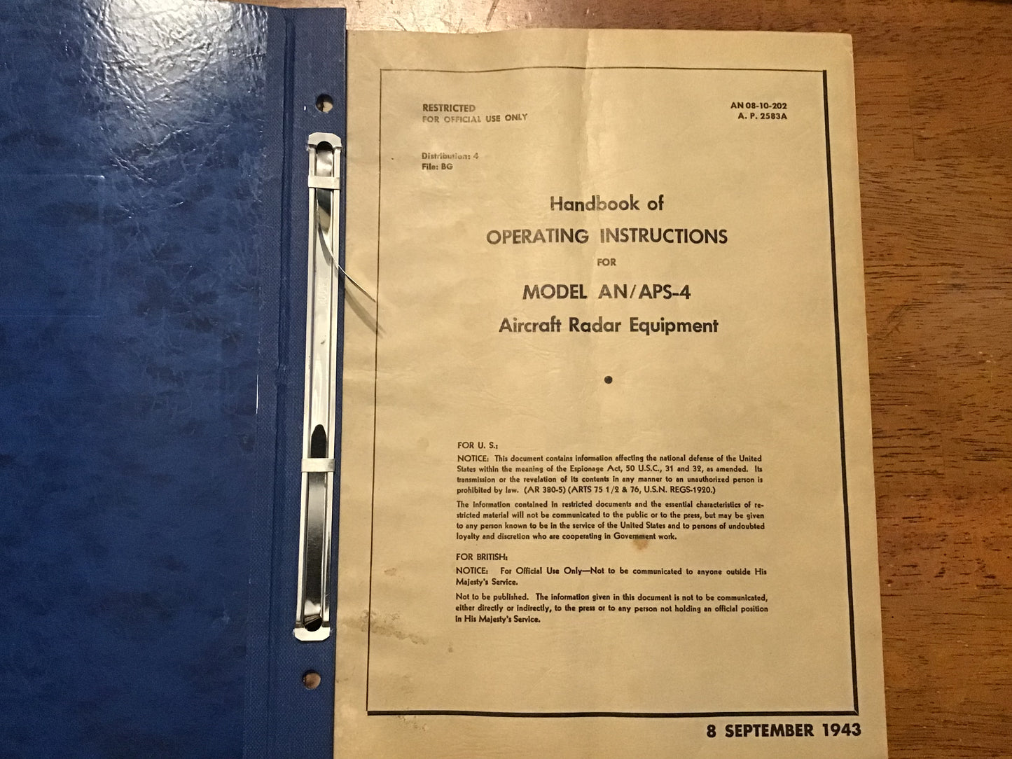 WWII AN/APS-4 Aircraft Radar Equipment Manual Set 1943-45 Original USAAF Navy Binder
