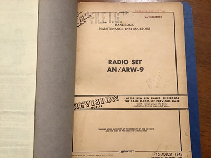 WWII AN/ARW-9 Radio Set Manual Binder Operating & Maintenance Instructions 1944-45 Restricted