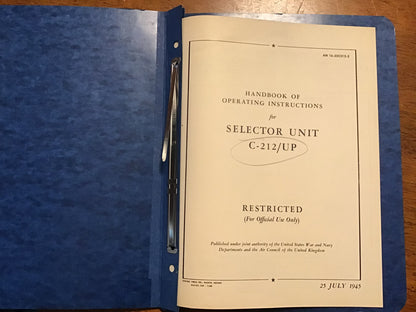 WWII USAAF Handbook of Operating Instructions Selector Unit C-212/UP AN 16-35C212-2 July 25 1945