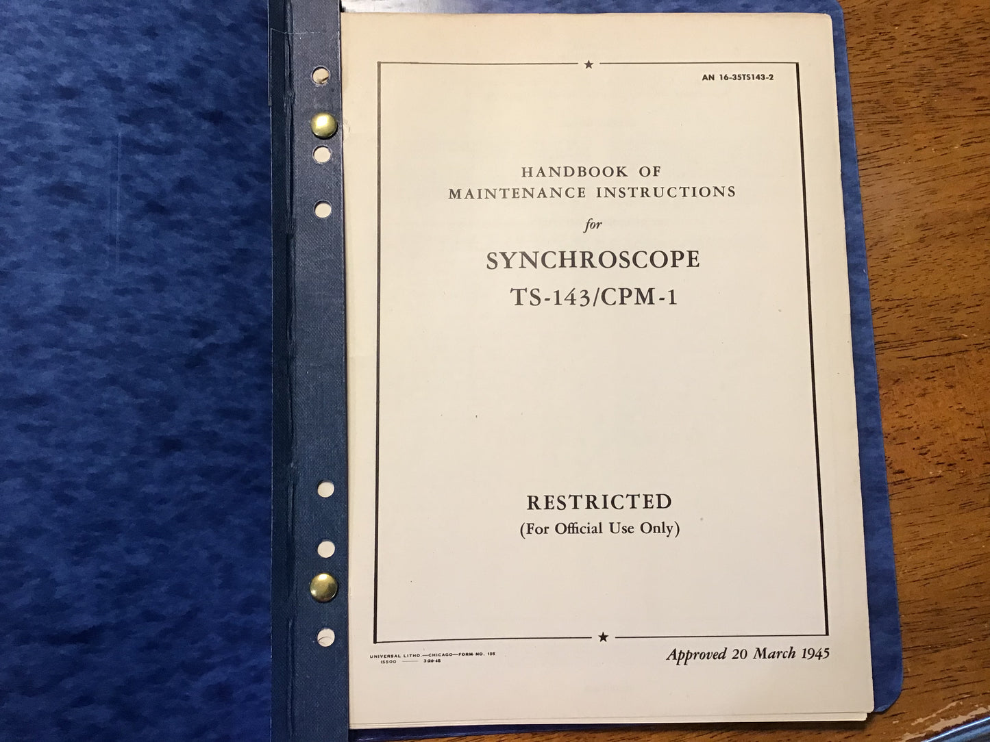 WWII TS-143/CPM-1 Synchroscope Maintenance Manual AN 16-35TS143-2 1945 Restricted